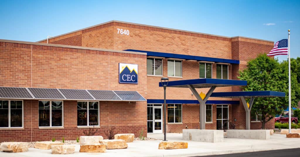 Zoomed out view of the front of CEC Windsor Homeshool and High School.