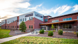 CEC Colorado Early Colleges Castle Rock school as seen from the entrance.