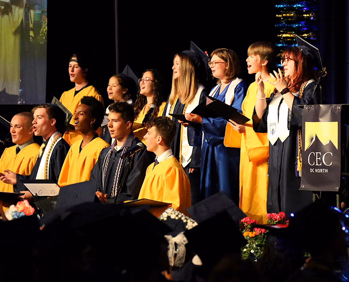 CEC DC North choir students sing at the 2025 graduation ceremony.