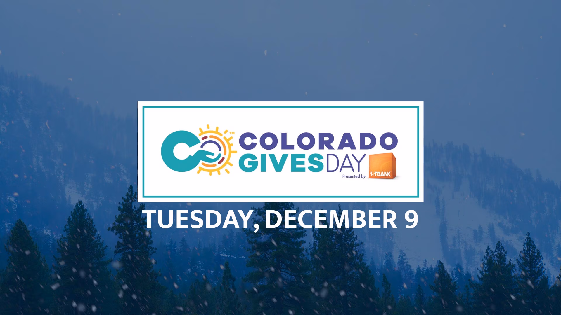 Tuesday, December 9th. Colorado Gives Day logo with a mountain scene in the background.