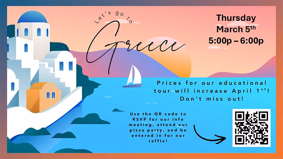 CECCR-Greece-Flyer Let's go to Greece! Register for our info session on March 5th, from 5pm-6pm. Prices for the educational tour will increase on April 1st.