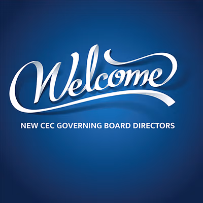 Welcome New CEC Governing Board Directors with blue background.