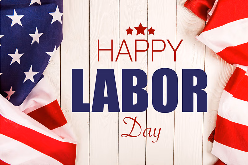 Happy Labor Day surrounded by the American Flag.